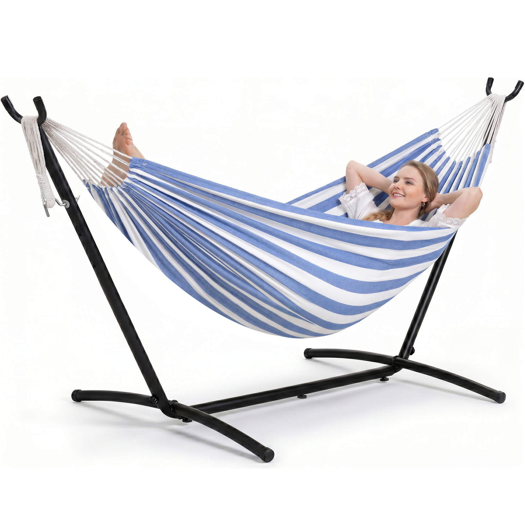 hammock with stand#color-h_blue-white-stripes