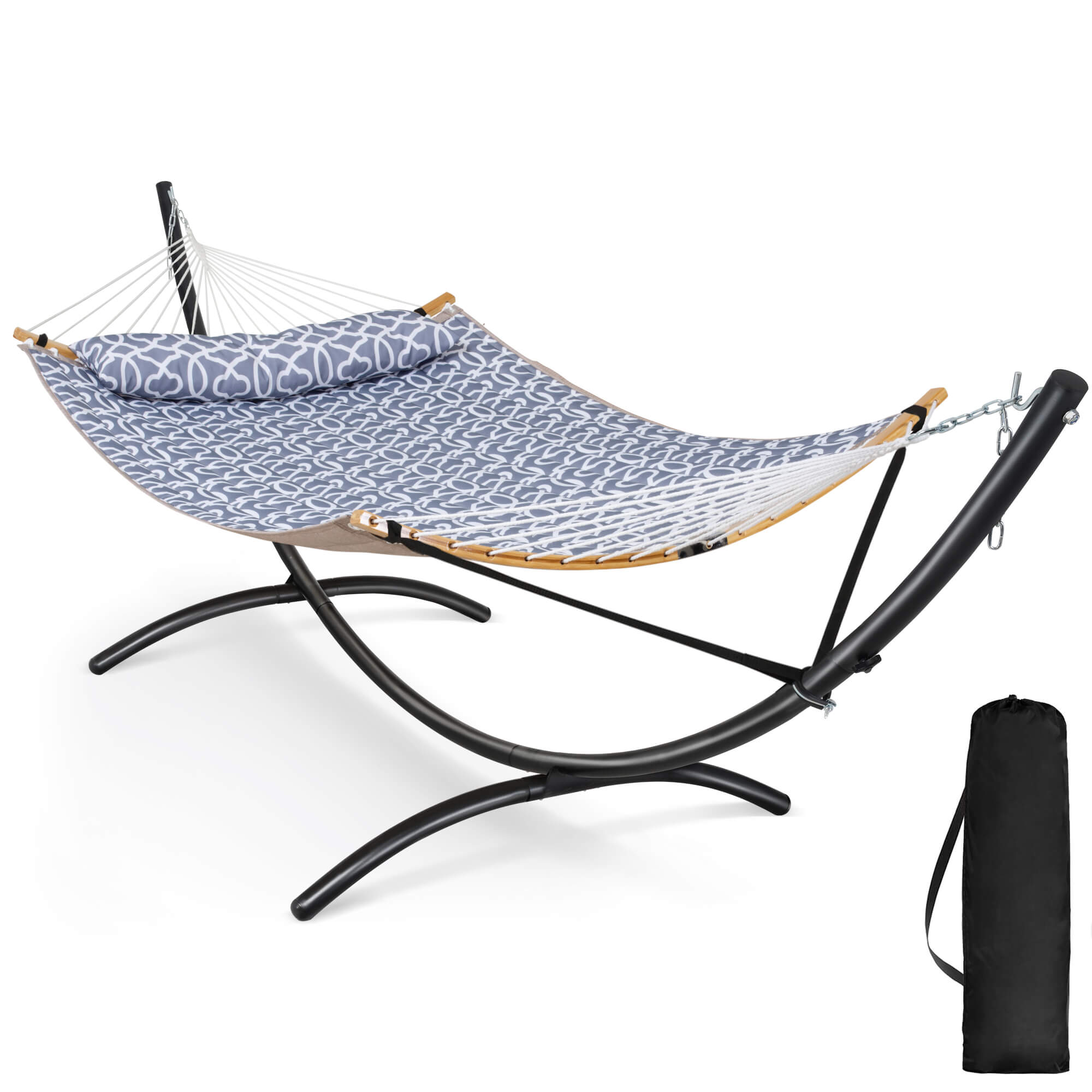 portable hammock with stand#color_gray-pattern