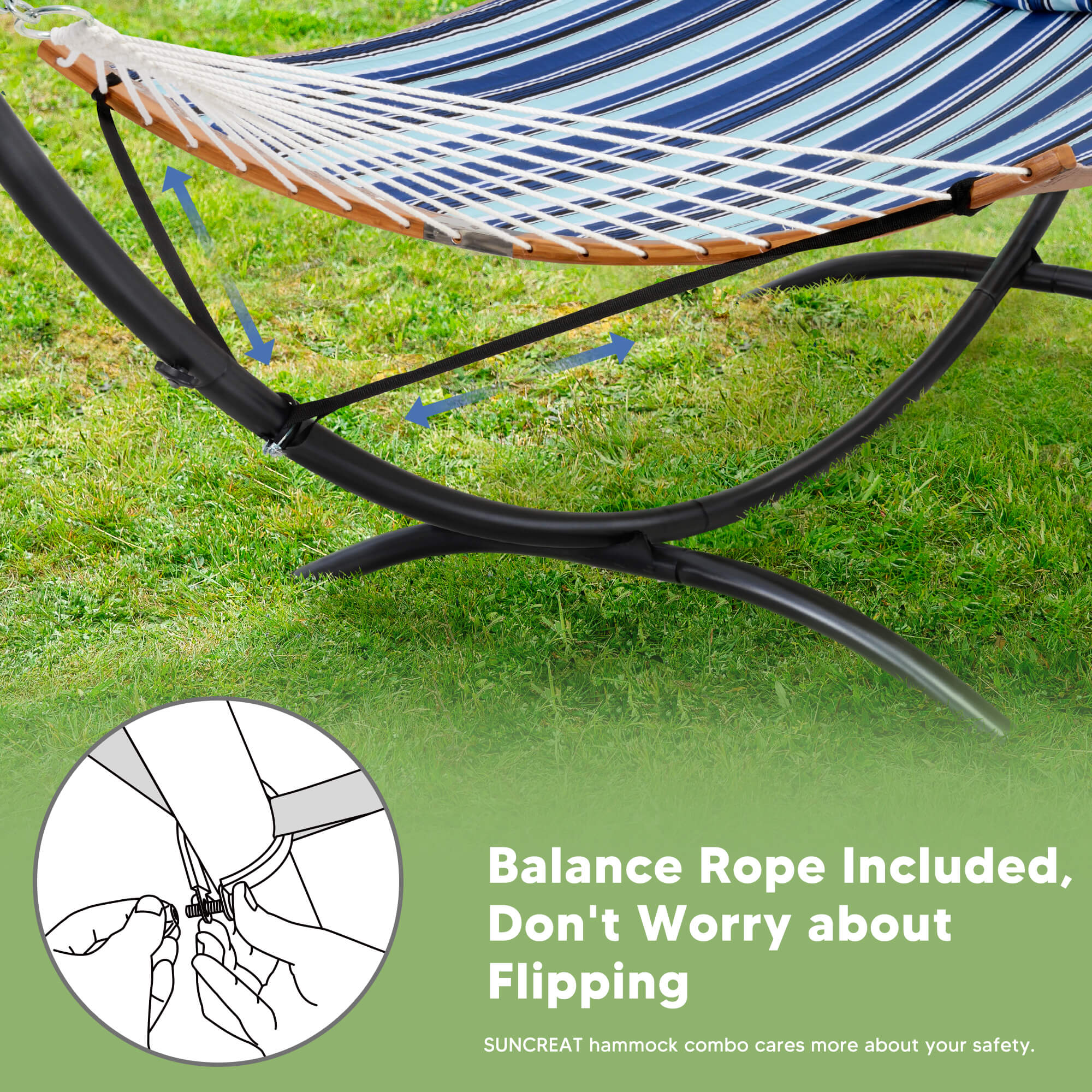 portable hammock with stand#color_blue-stripes