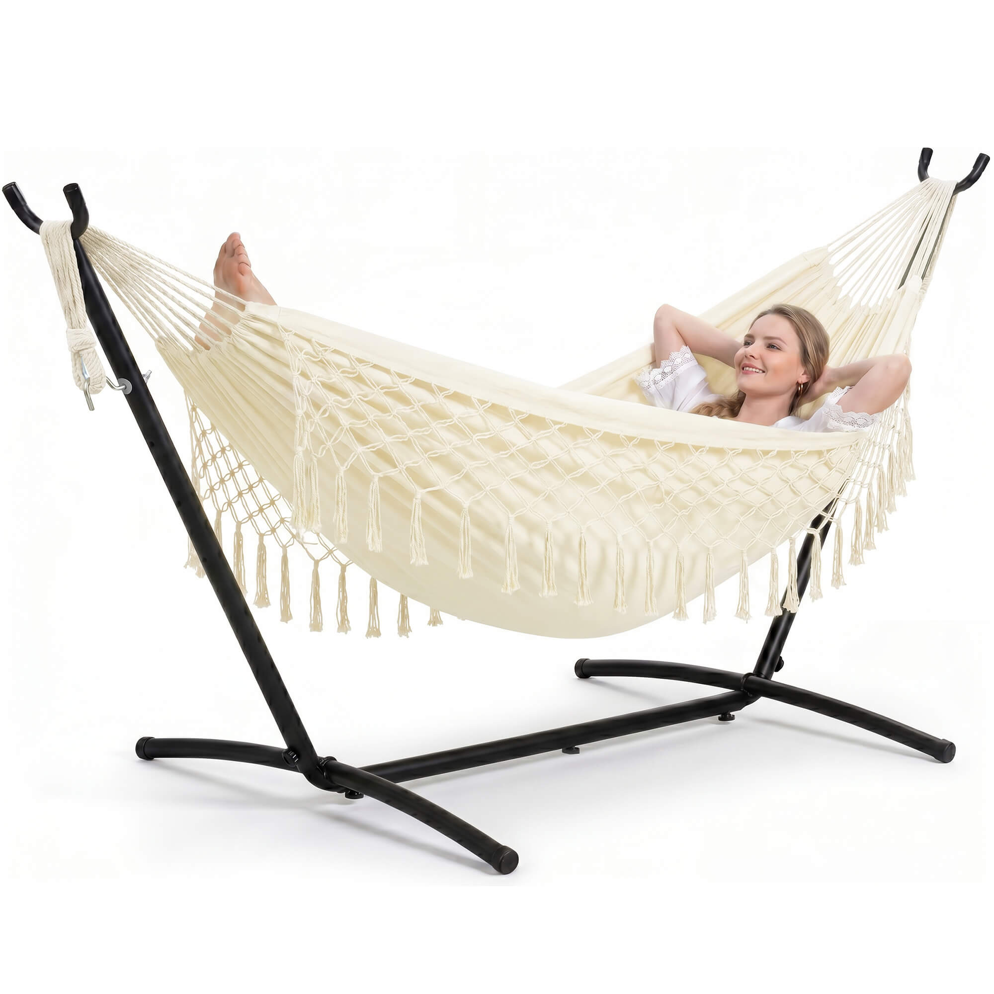 hammock with stand#color-h_beige-with-tassels