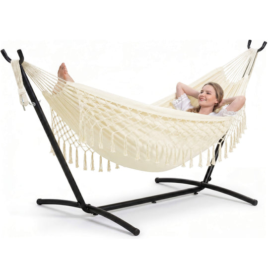 hammock with stand#color-h_beige-with-tassels
