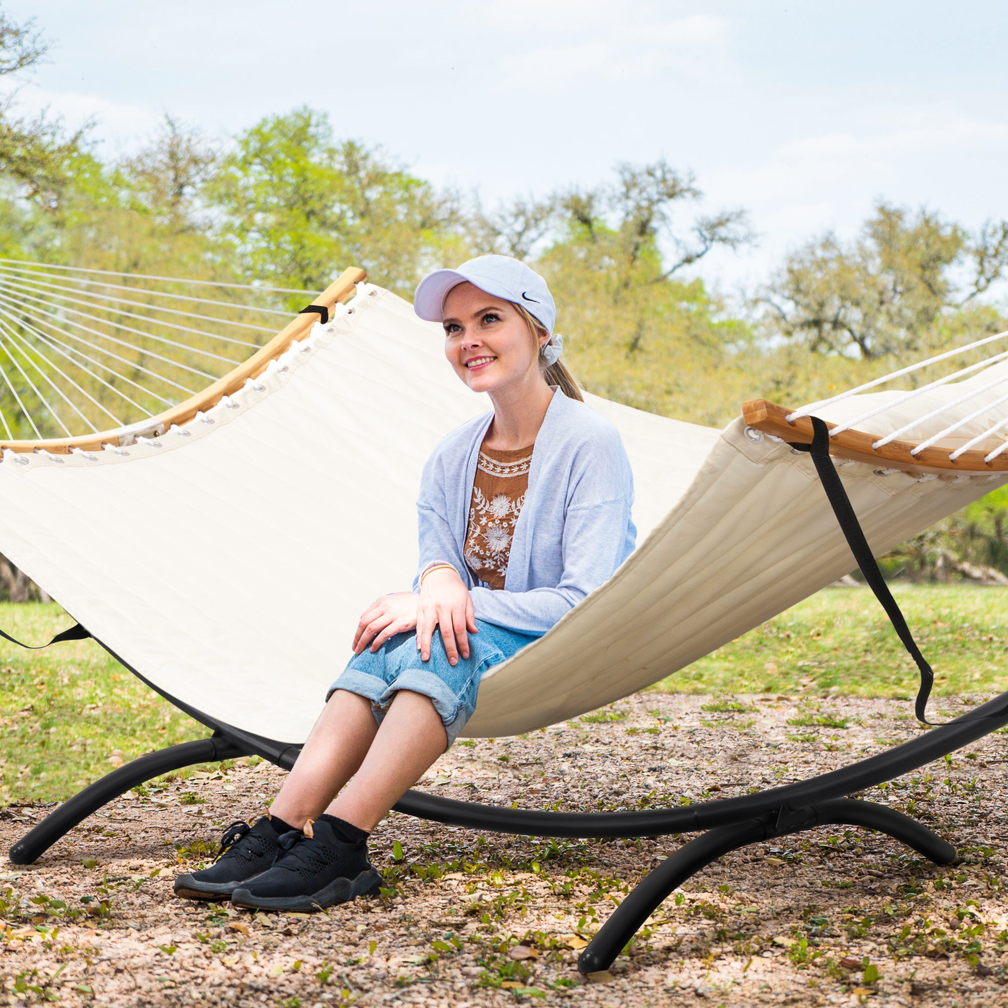 portable hammock with stand#color_beige