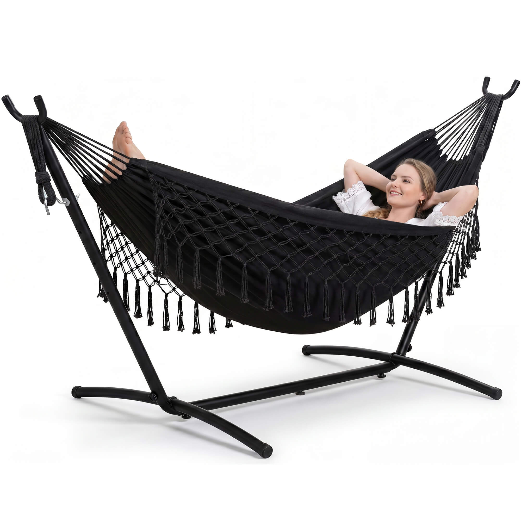 hammock with stand#color-h_dark-with-tassels