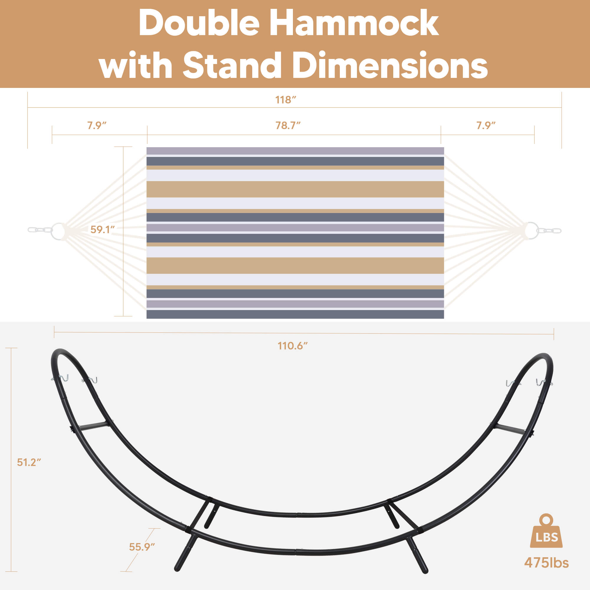 2 Person hammock with stand#color_coffee-stripes