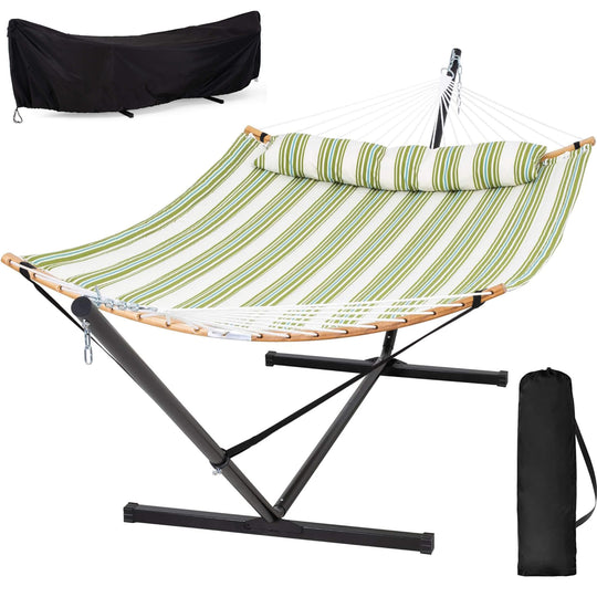 SUNCREAT-Double-Quilted-Hammock-with-Stand#color_light-green-stripes