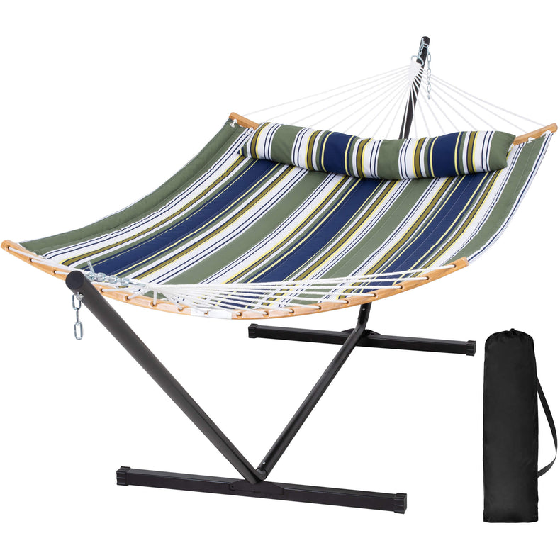 SUNCREAT-Double-Quilted-Hammock-with-Stand-Dark-Green-Stripes#color_dark-green-stripes