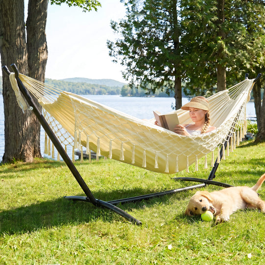 hammock with stand#color-h_beige-with-tassels