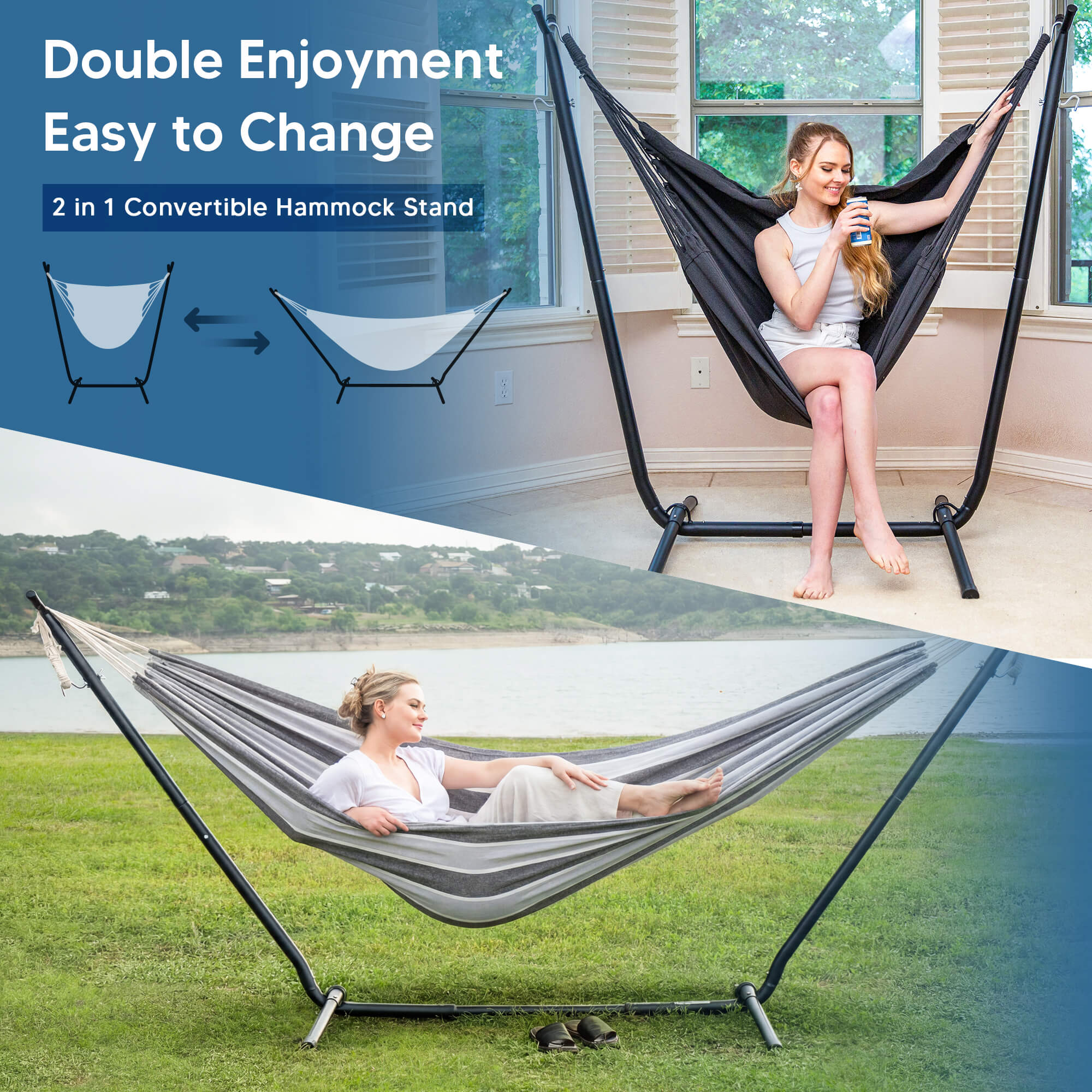 2-in-1 Heavy Duty 2 Person Hammock with Stand for Patio and Yard | SUNCREAT