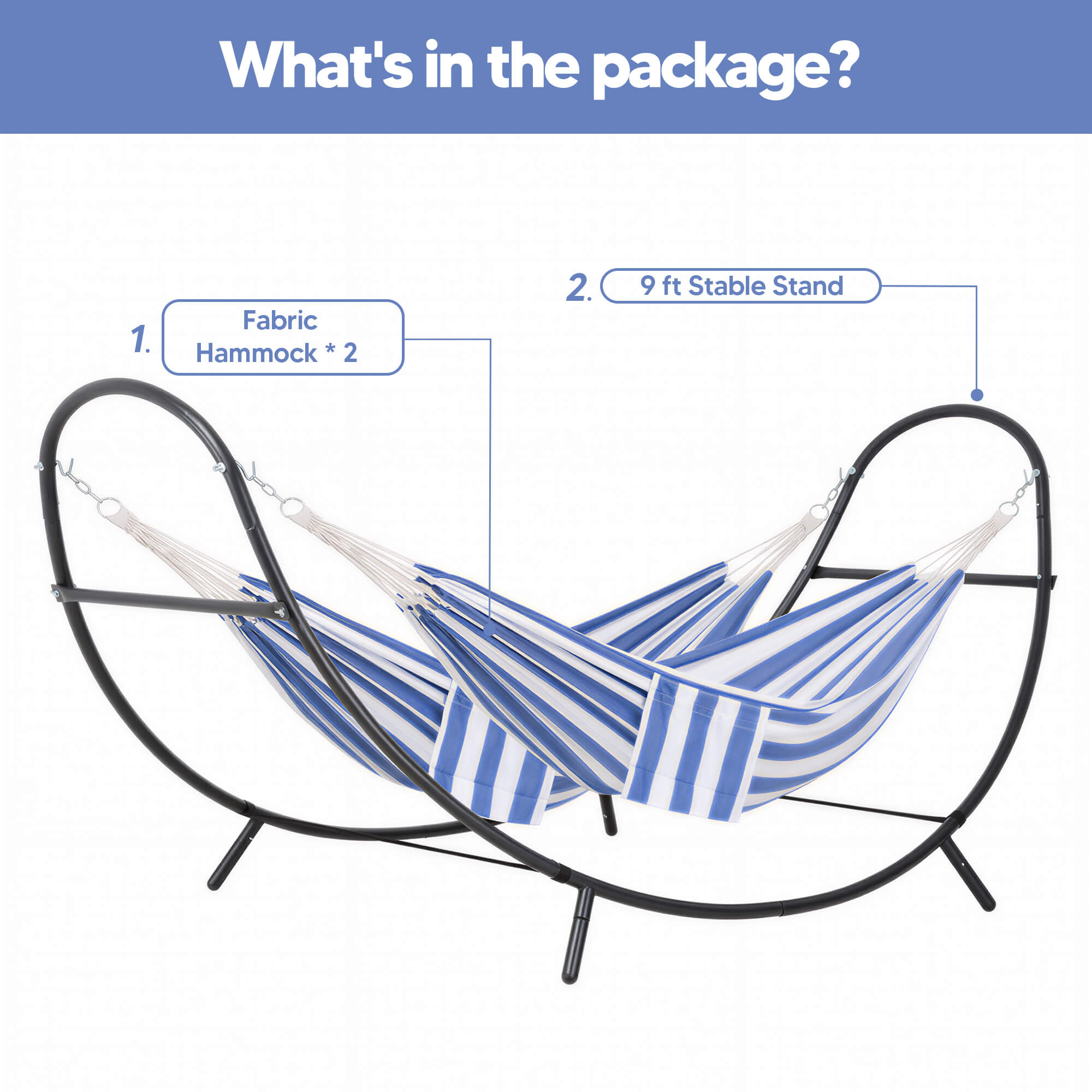 2 Person hammock with stand#color_blue-white-stripes
