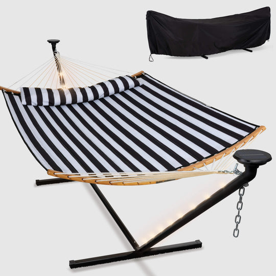 double hammock with stand  #color_black-stripes#options_combo-cover-$215.99-save-40%