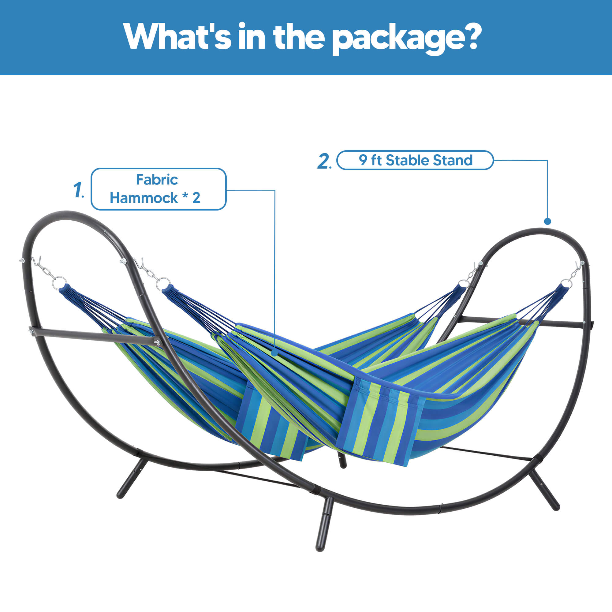2 Person hammock with stand#color_blue-stripe