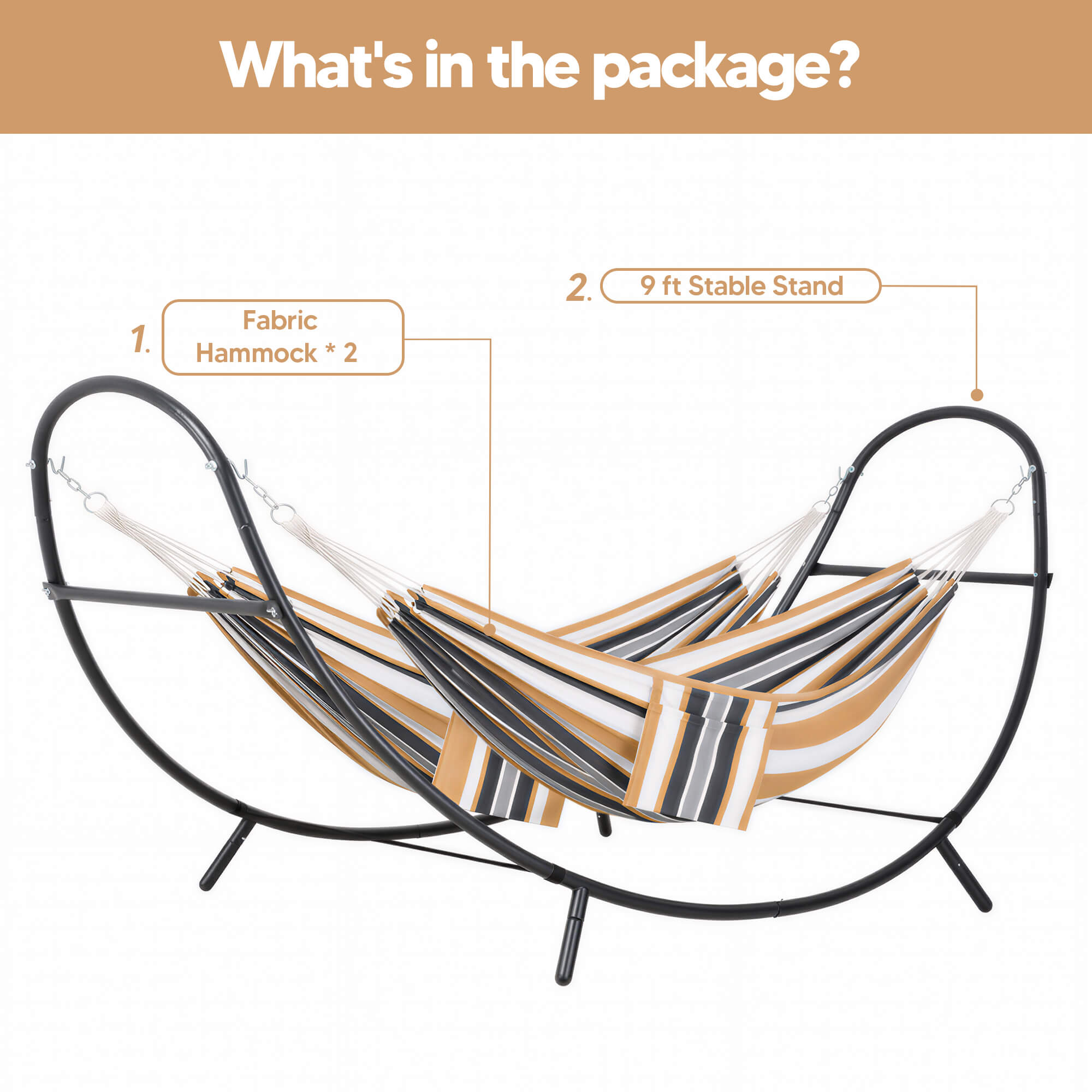 2 Person hammock with stand#color_coffee-stripes
