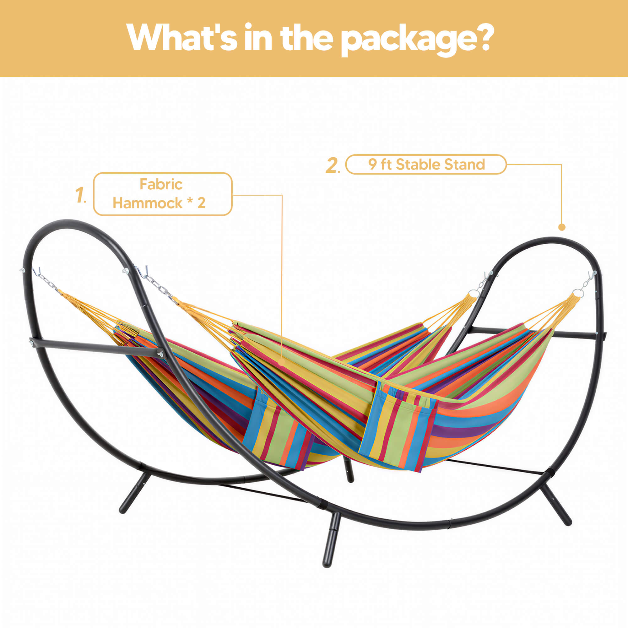 2 Person hammock with stand#color_colorful-stripes