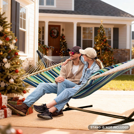 SUNCREAT Quilted Fabric Hammock, Green Stripes#color_blue-aqua