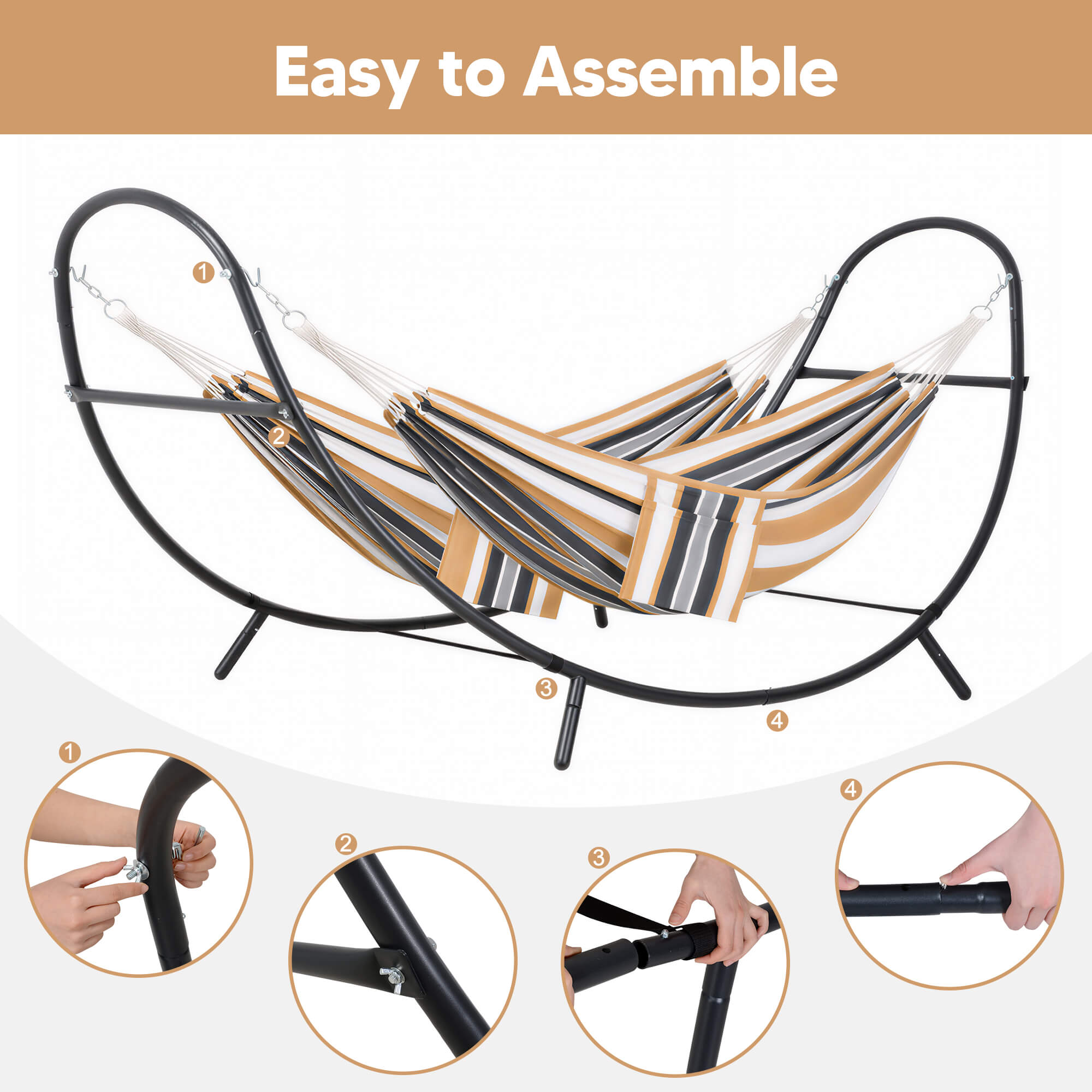 2 Person hammock with stand#color_coffee-stripes