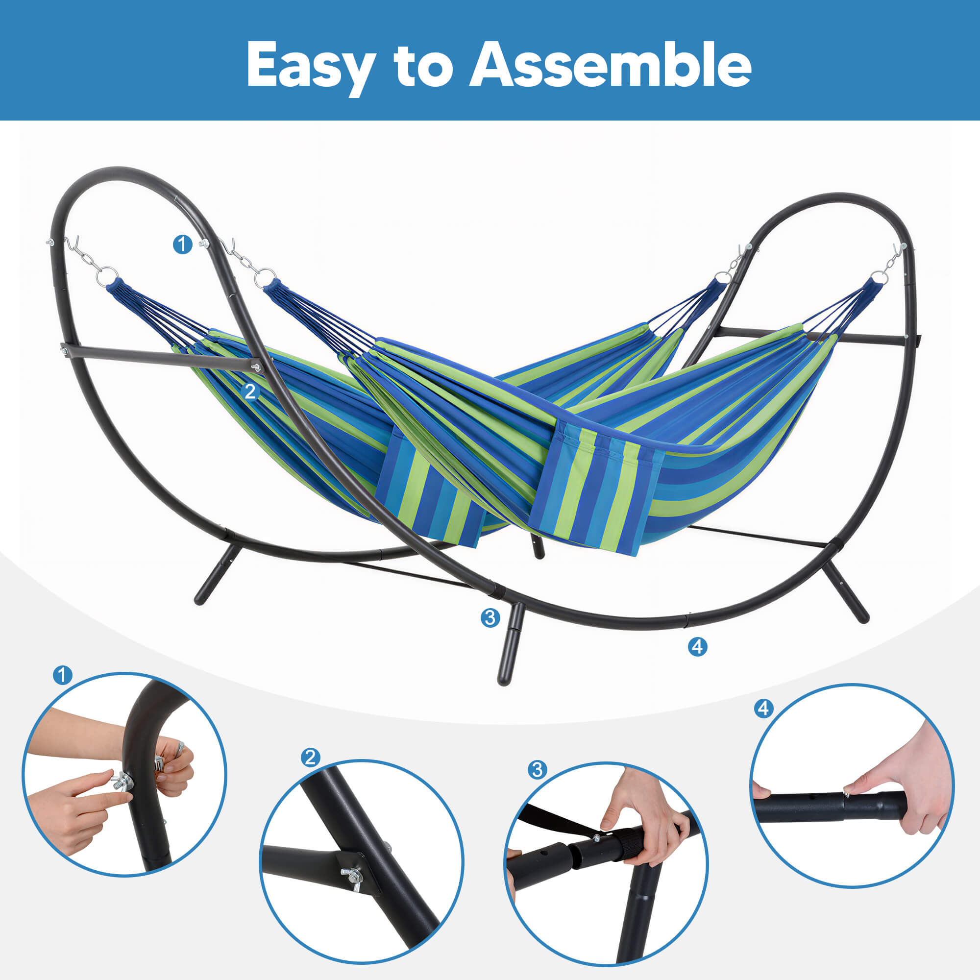 2 Person hammock with stand#color_blue-stripe
