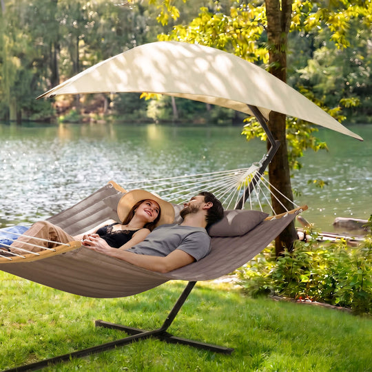 hammock with stand and sunshade#color-c_brown