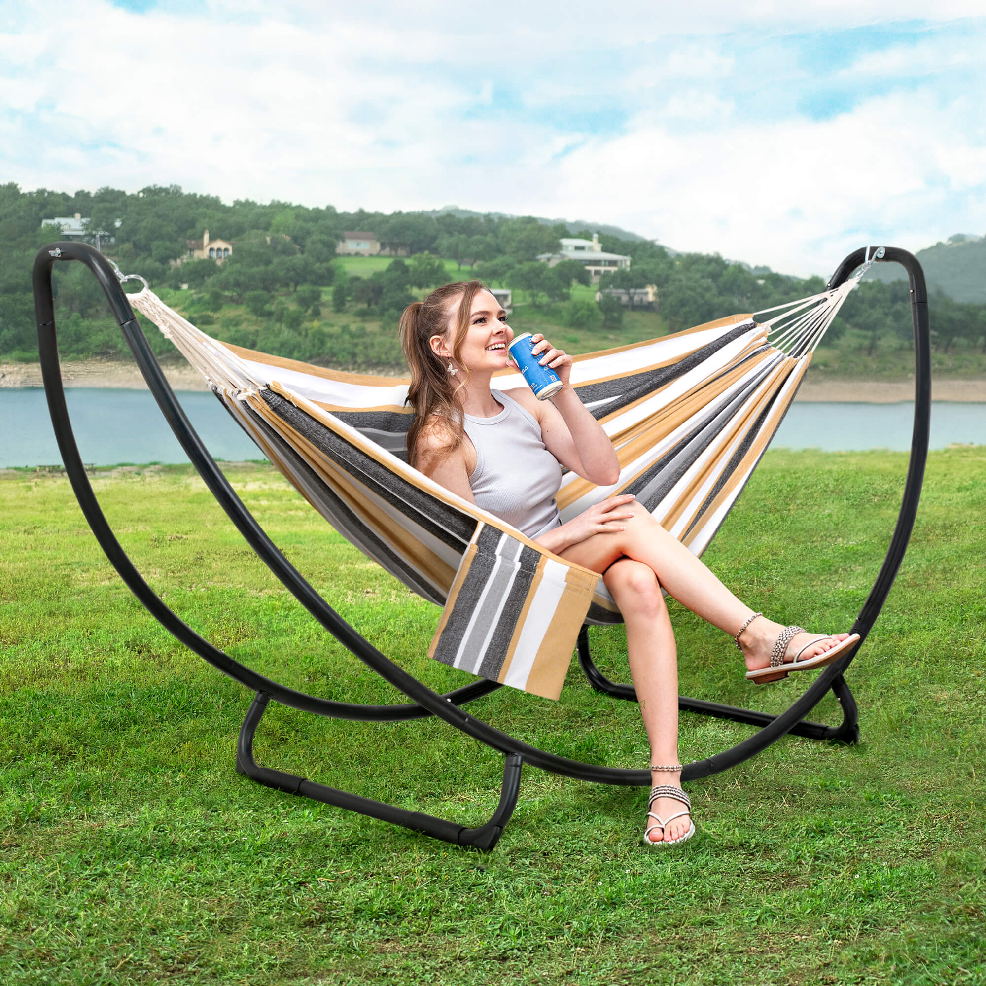 hammock with stand#color_coffee-stripes