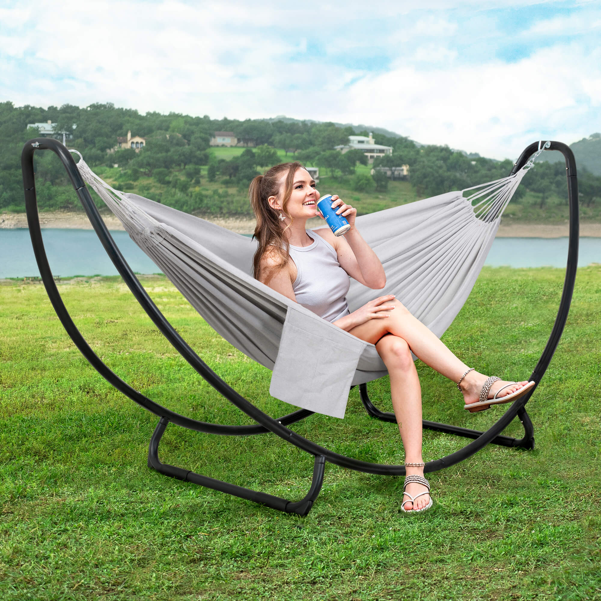 hammock with stand#color_light-gray