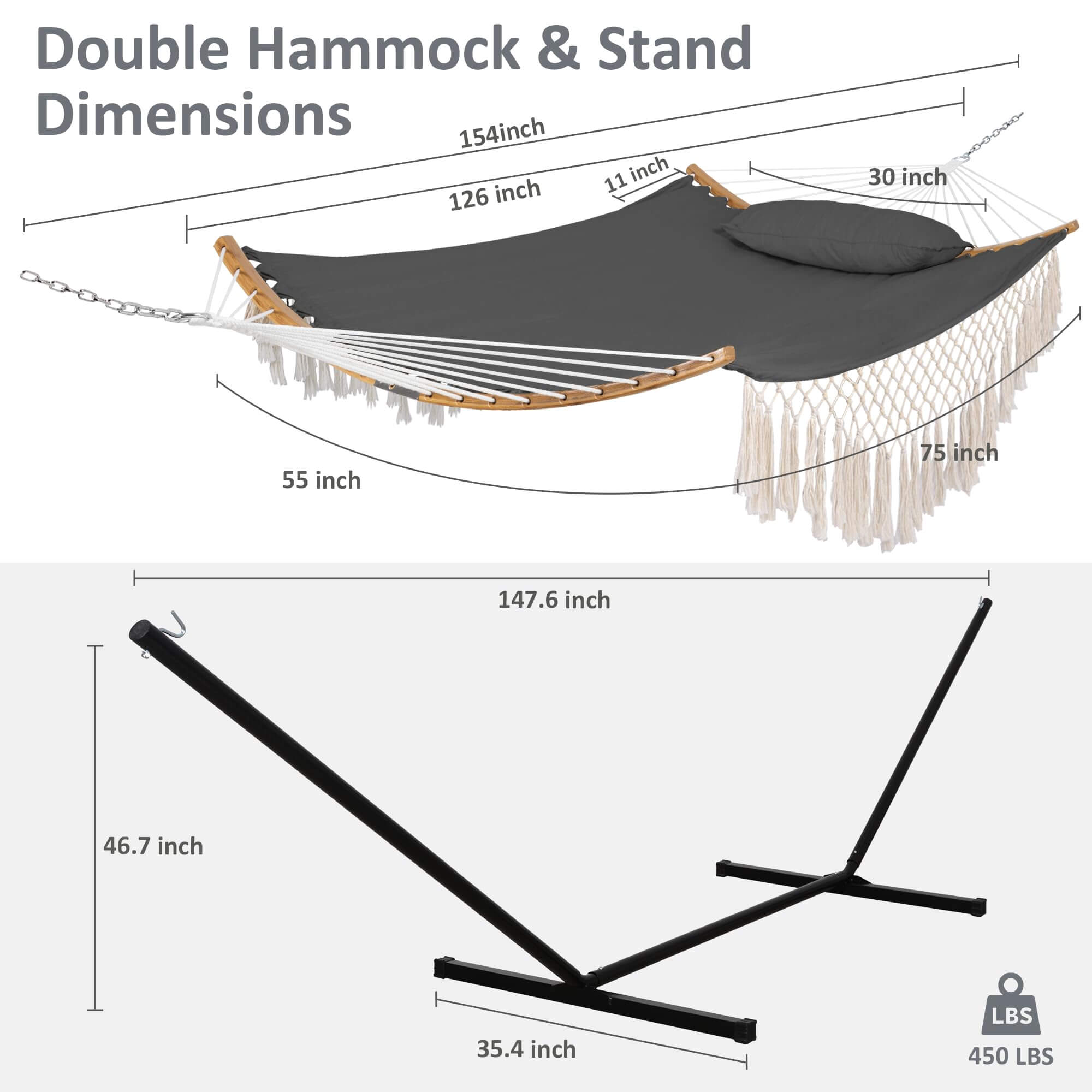 Double Hammock with Portable Stand#color_dark-gray