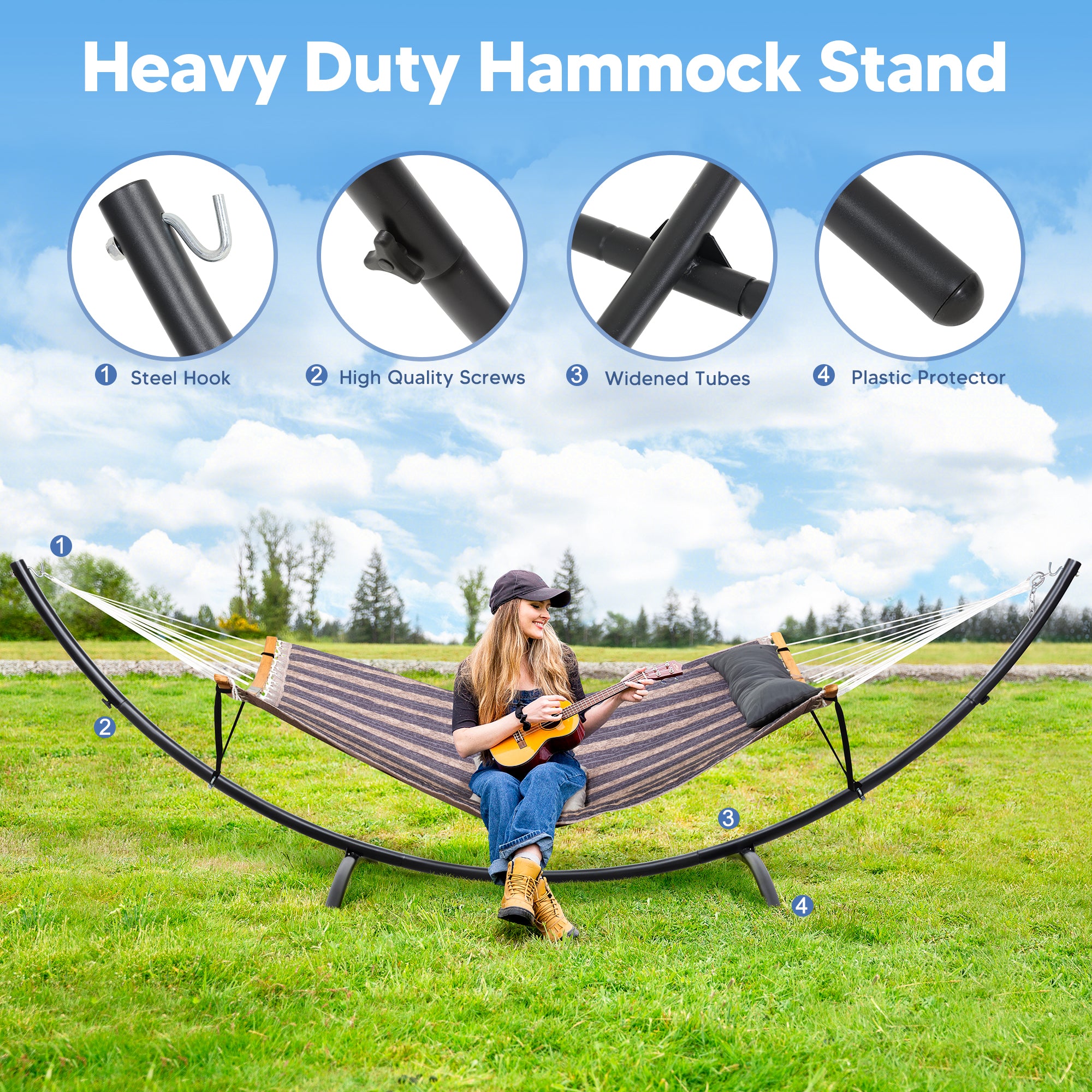 portable hammock with stand#color_dark-gray-stripes