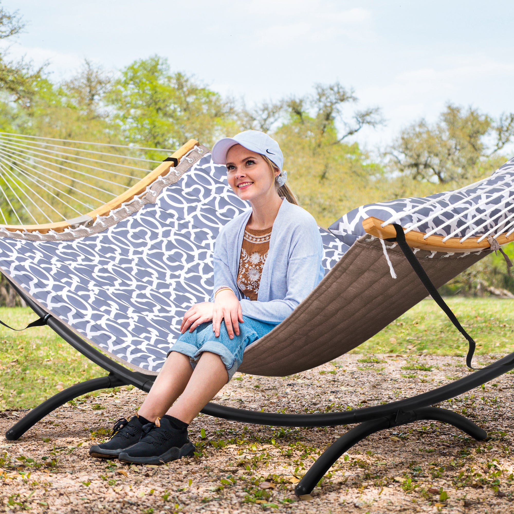 portable hammock with stand#color_gray-pattern