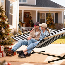 hammock with stand#color_black-stripes