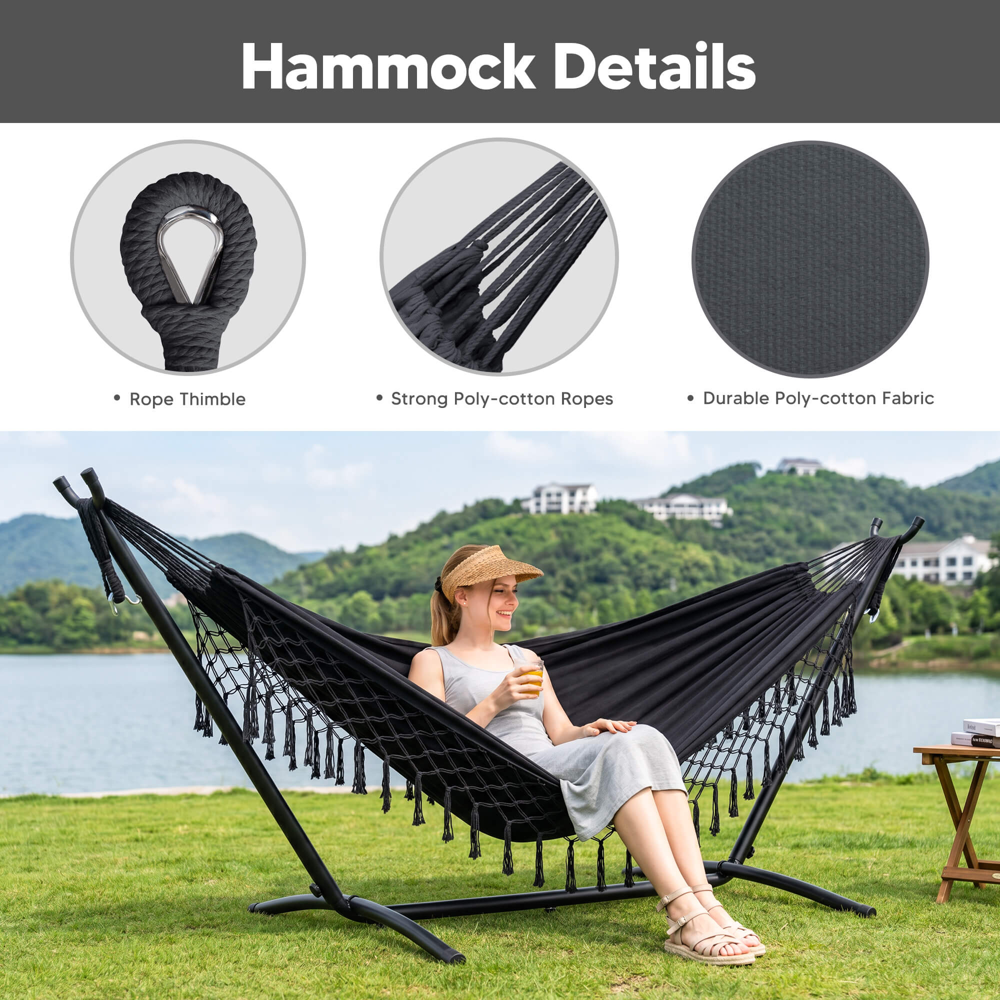hammock with stand#color-h_dark-with-tassels