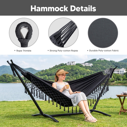 hammock with stand#color-h_dark-with-tassels