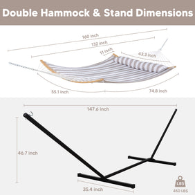 Double Quilted Hammock with Curved Bamboo Bar & Portable Stand |SUNCREAT