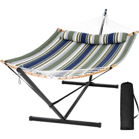 SUNCREAT-Double-Quilted-Hammock-with-Stand-Dark-Green-Stripes#color_dark-green-stripes