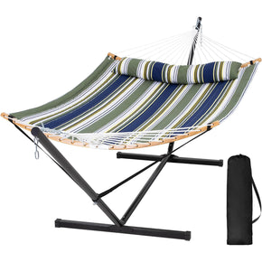 SUNCREAT-Double-Quilted-Hammock-with-Stand-Dark-Green-Stripes#color_dark-green-stripes