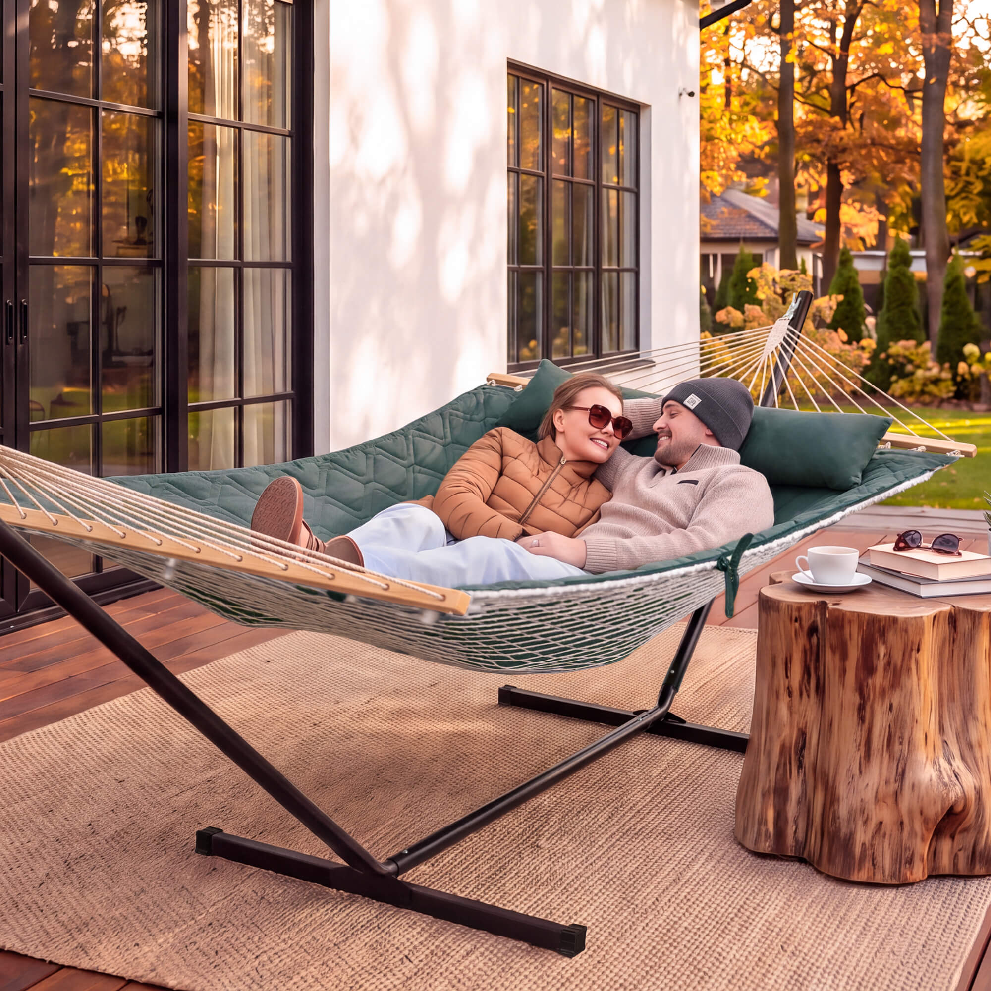 Cotton Rope Hammock with Removable Pad, 12 Ft Stand & Accessories |SUNCREAT