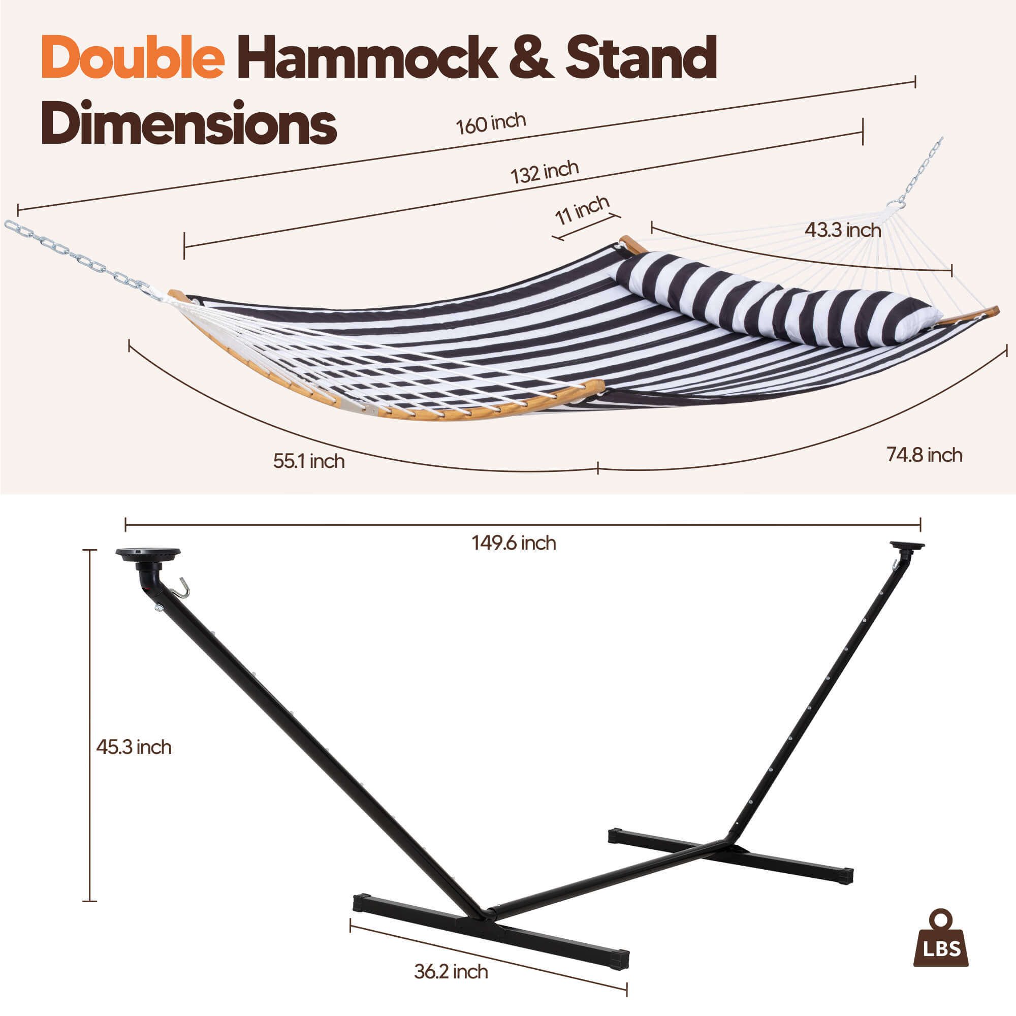 double hammock with stand  #color_black-stripes