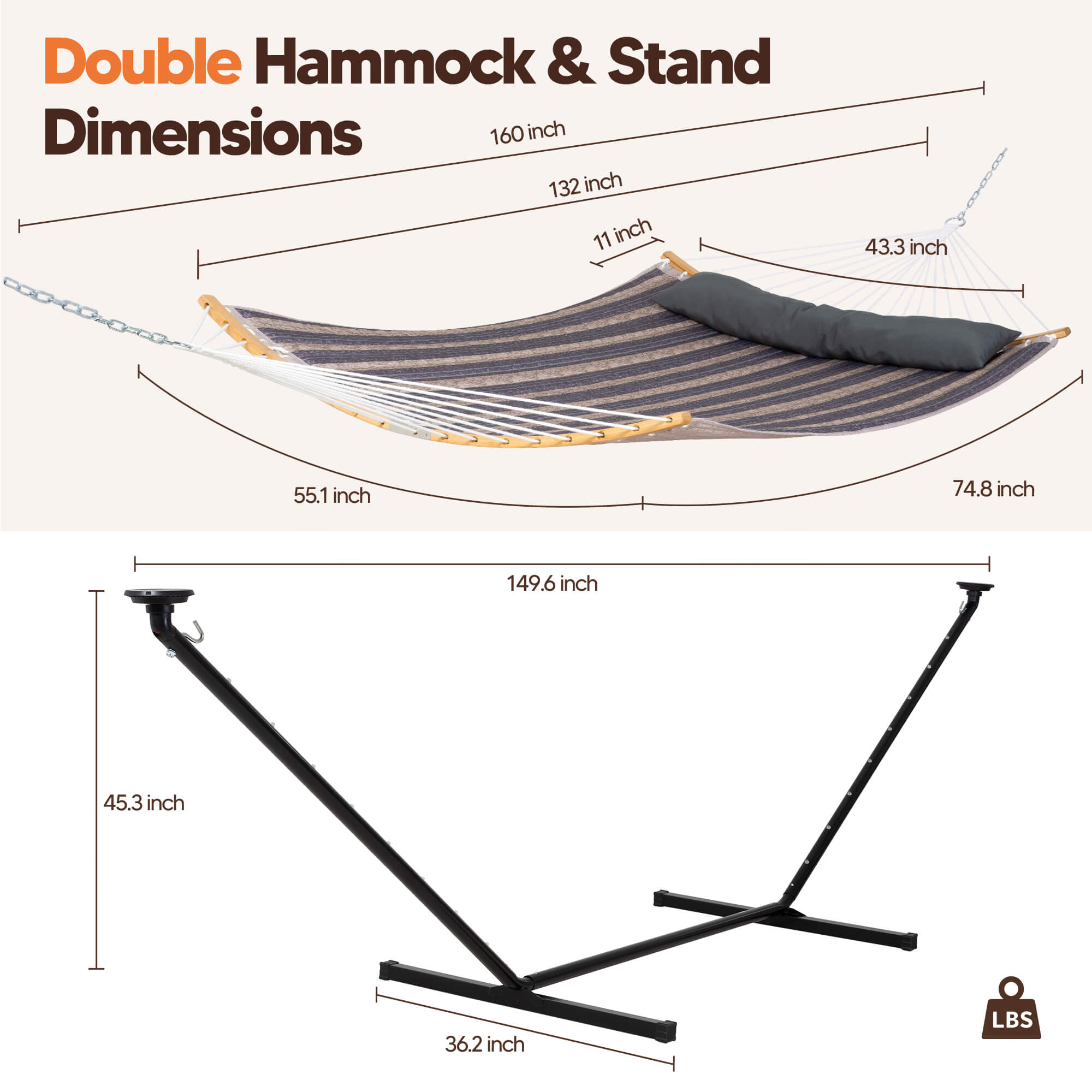 double hammock with stand  #color_dark-gray-stripes