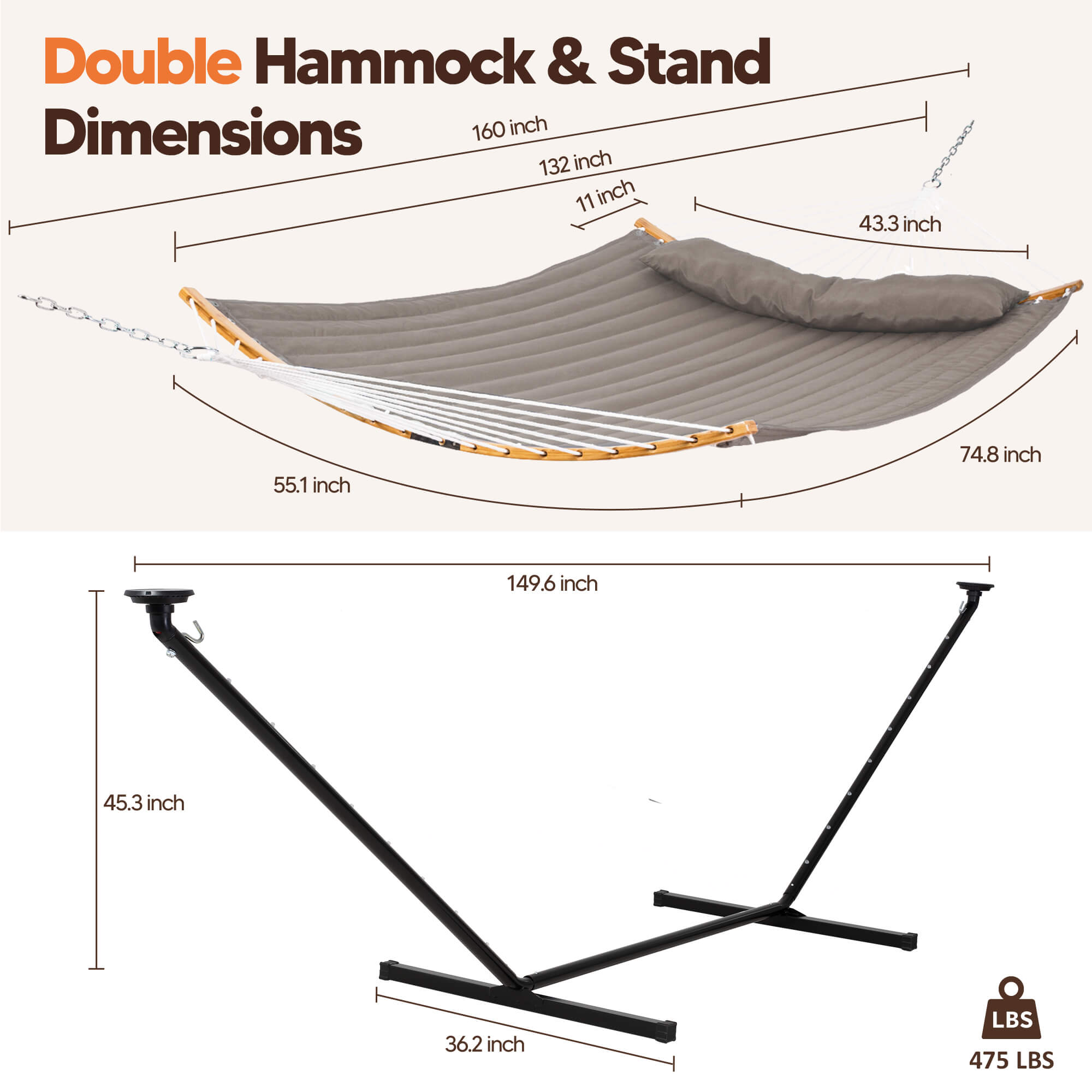 double hammock with stand  #color_brown-gray