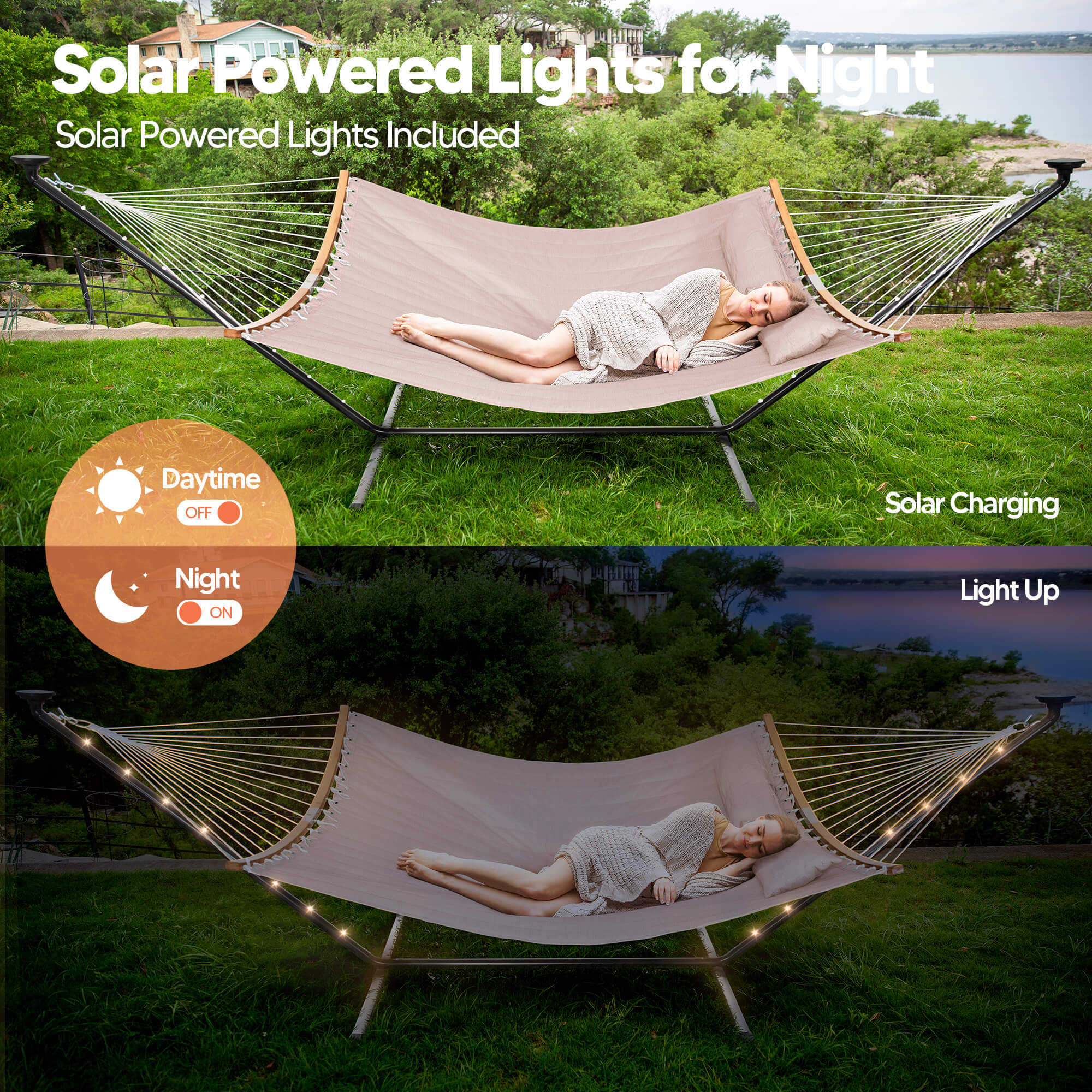 double hammock with stand  #color_brown