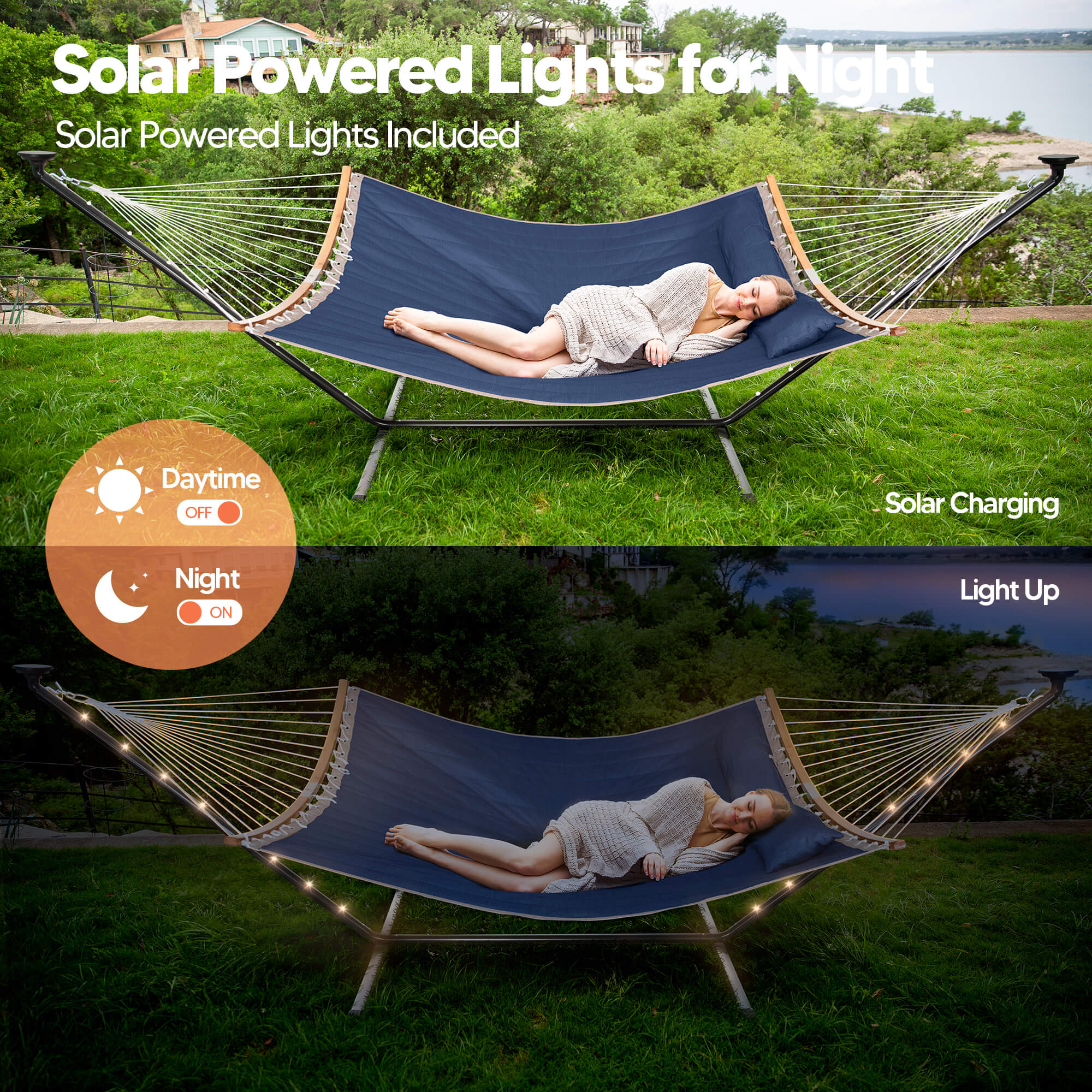 double hammock with stand  #color_dark-blue