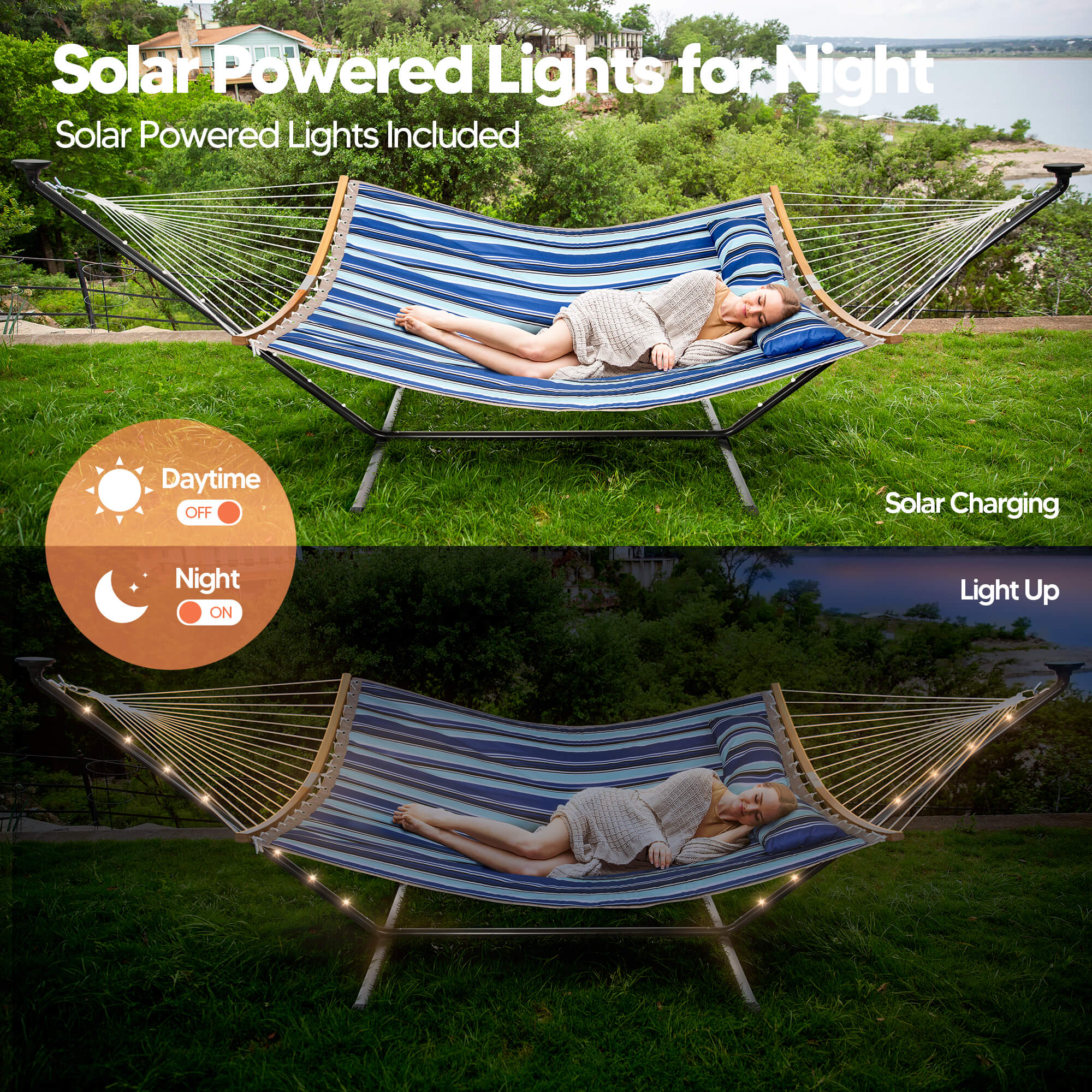 double hammock with stand  #color_blue-stripes#options_combo-cover-$215.99-save-40%