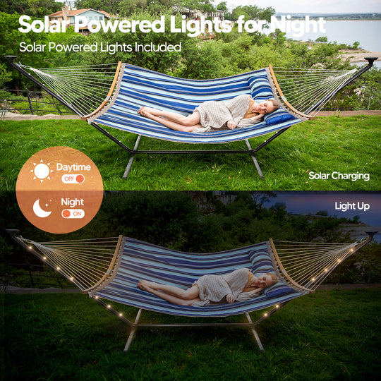 double hammock with stand  #color_blue-stripes#options_combo-cover-$215.99-save-40%