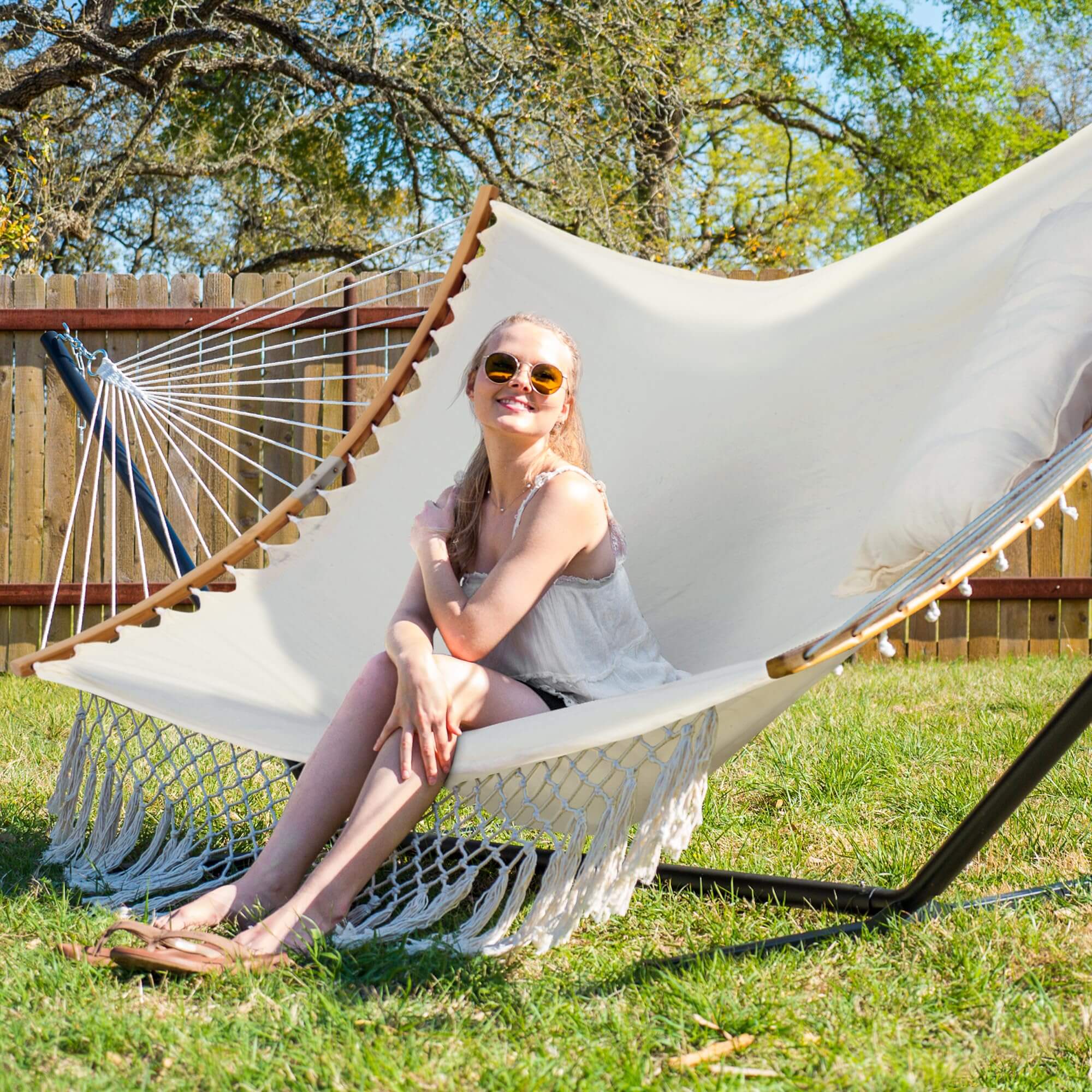 Double Hammock with Portable Stand#color_white