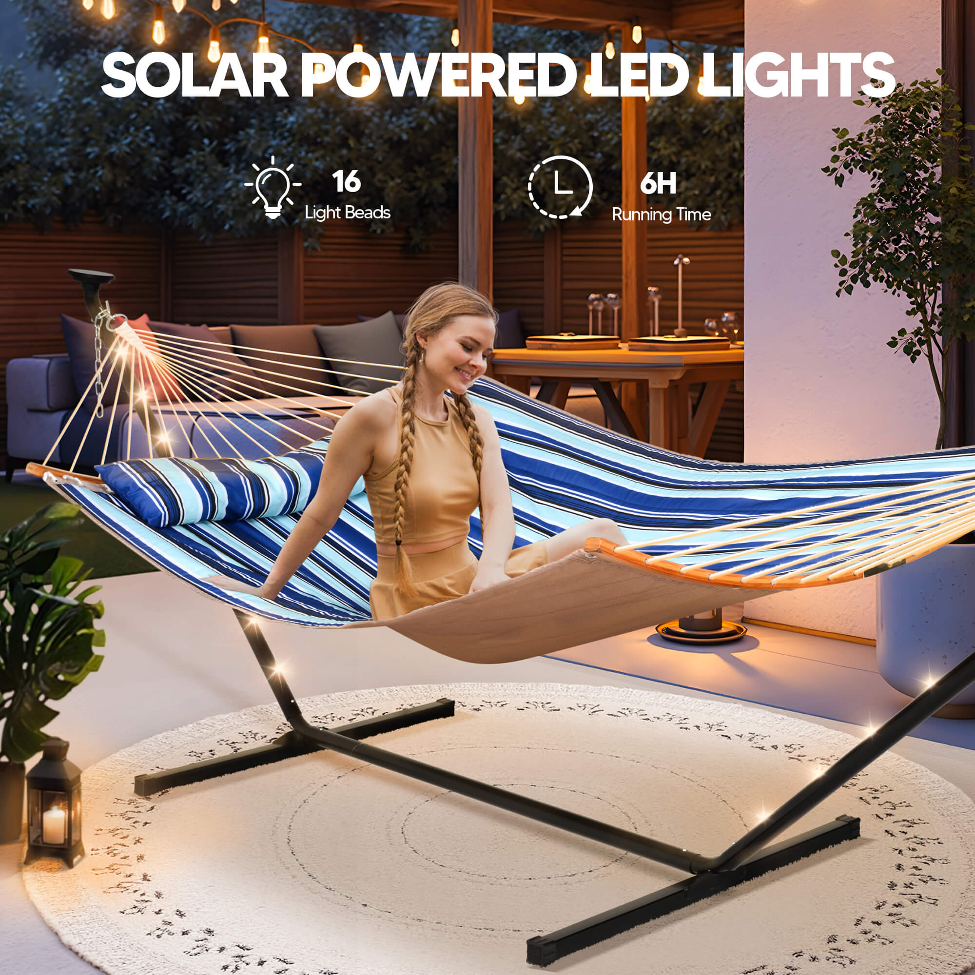 double hammock with stand  #color_blue-stripes#options_combo-cover-$215.99-save-40%