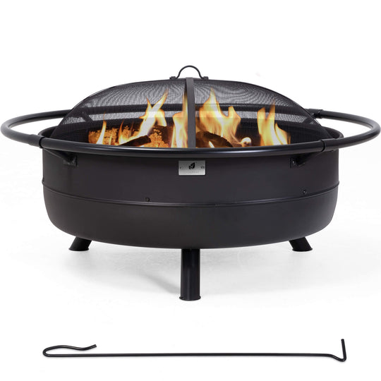Outdoor Bonfire Wood Burning Fire Pit with Grill and Fireplace Poker#size_42inch-3