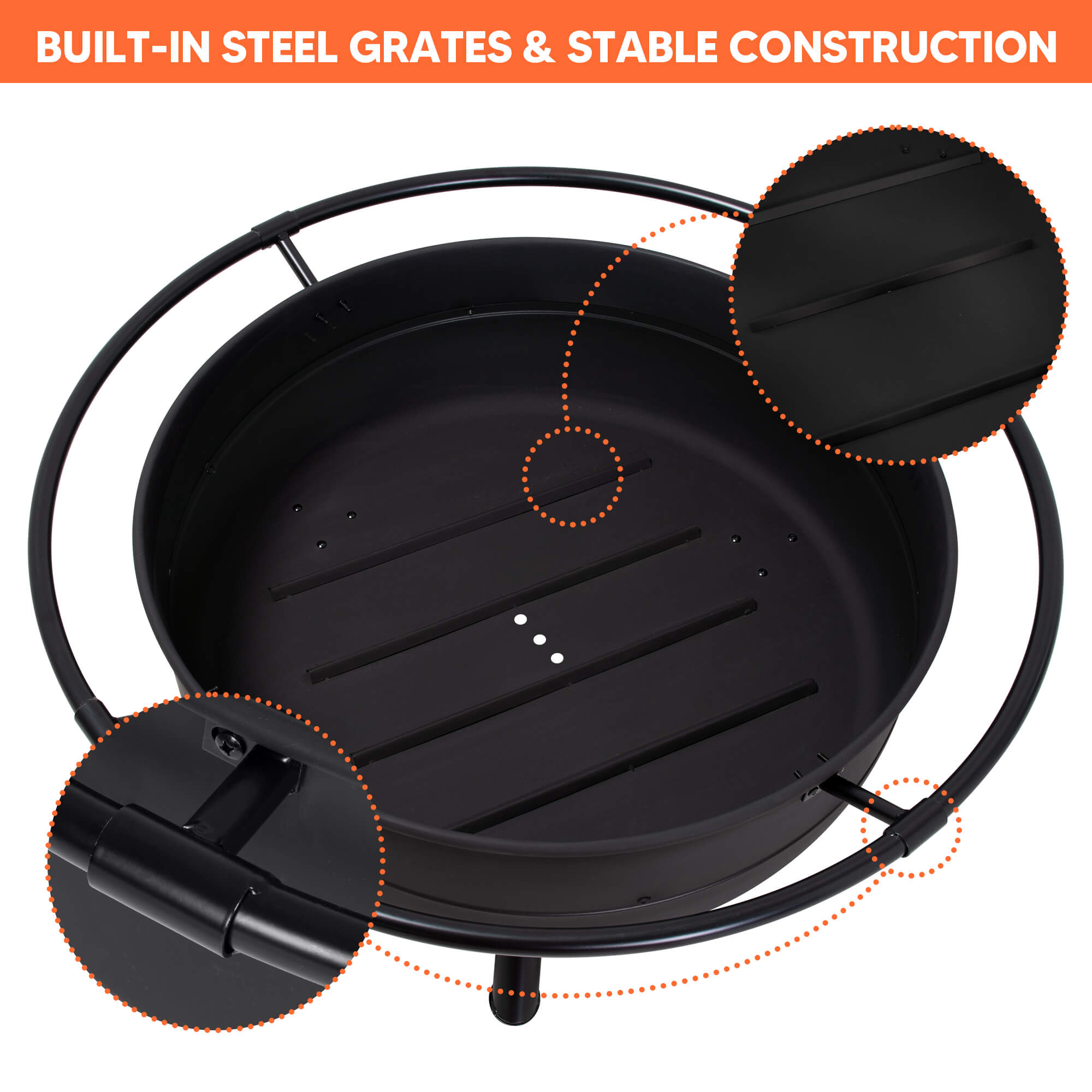 Outdoor Bonfire Wood Burning Fire Pit with Grill and Fireplace Poker#size_42inch-3