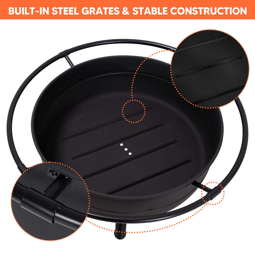 Outdoor Bonfire Wood Burning Fire Pit with Grill and Fireplace Poker#size_42inch-3