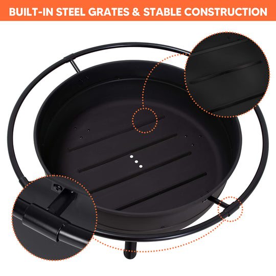 Outdoor Bonfire Wood Burning Fire Pit with Grill and Fireplace Poker#size_42inch-3