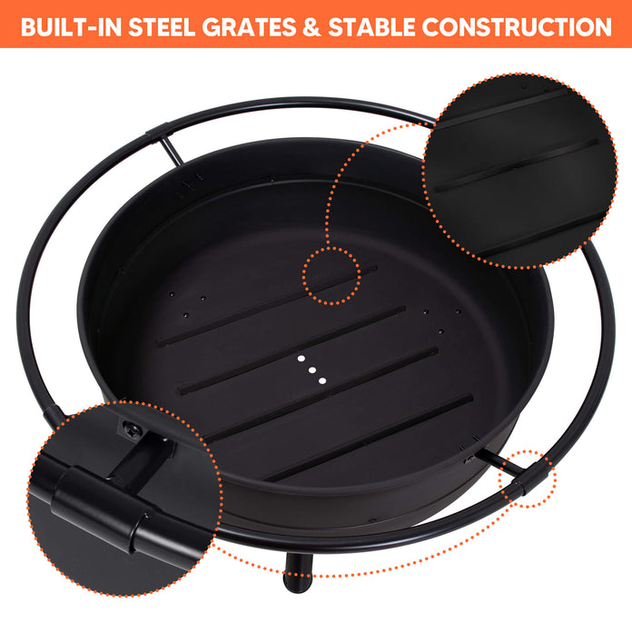 Outdoor Bonfire Wood Burning Fire Pit with Grill and Fireplace Poker#size_42inch-3
