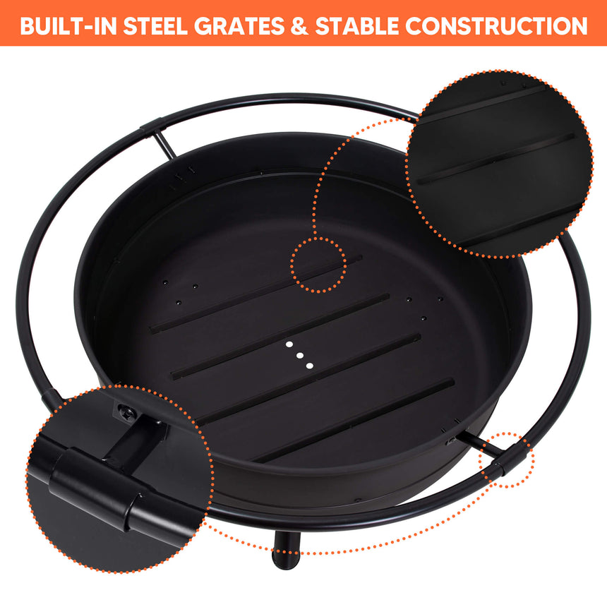 Outdoor Bonfire Wood Burning Fire Pit with Grill and Fireplace Poker#size_42inch-3