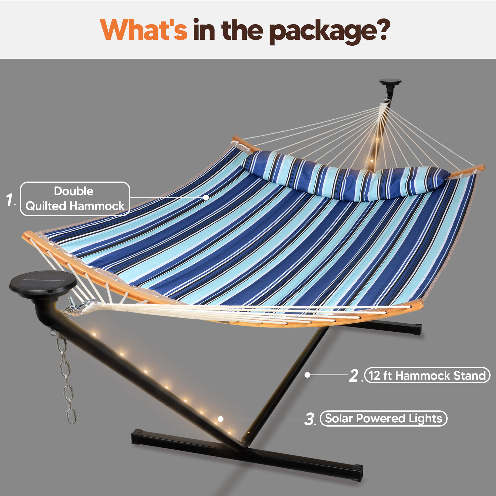 double hammock with stand  #color_blue-stripes
