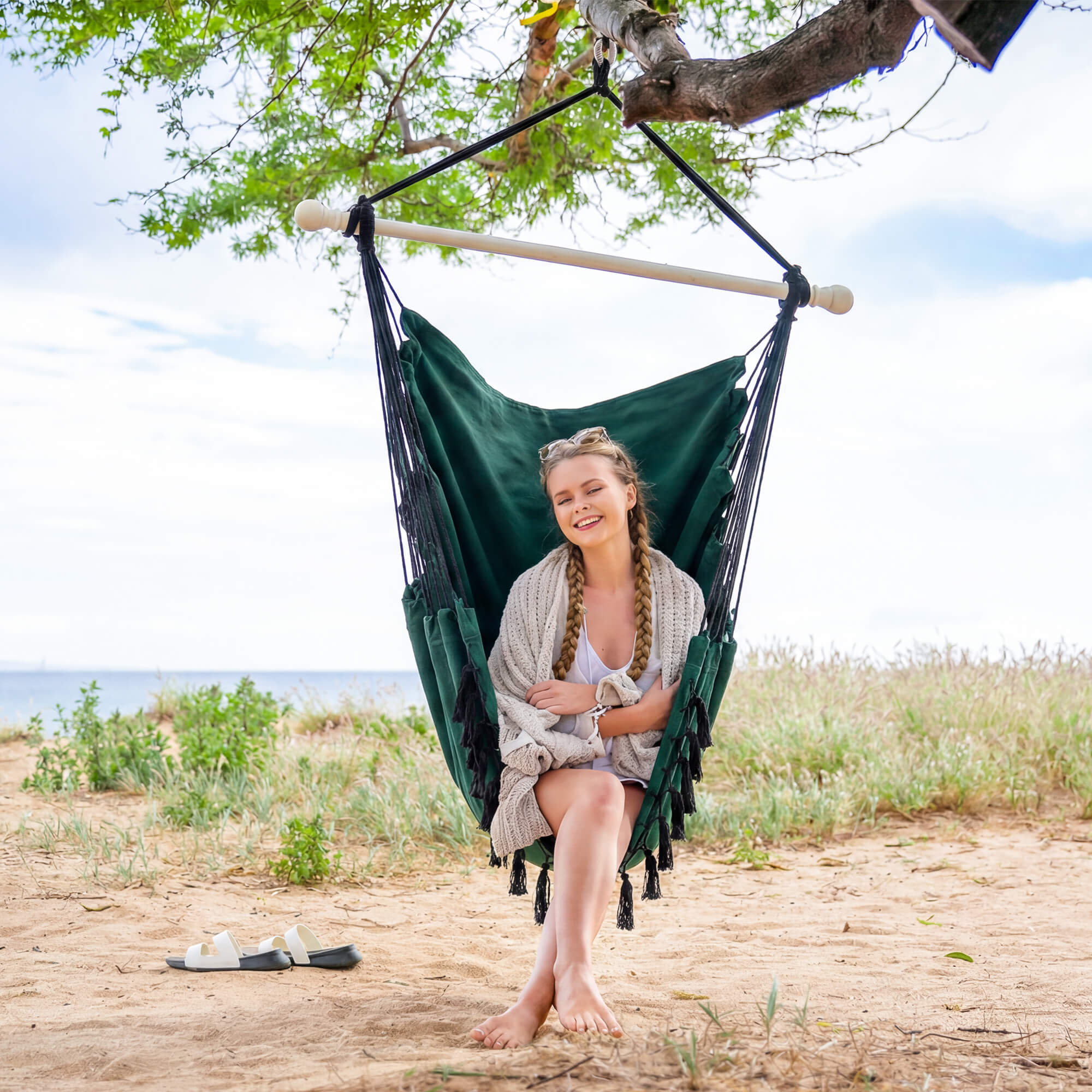 SUNCREAT Hammock Chair Gray#color_dark-green
